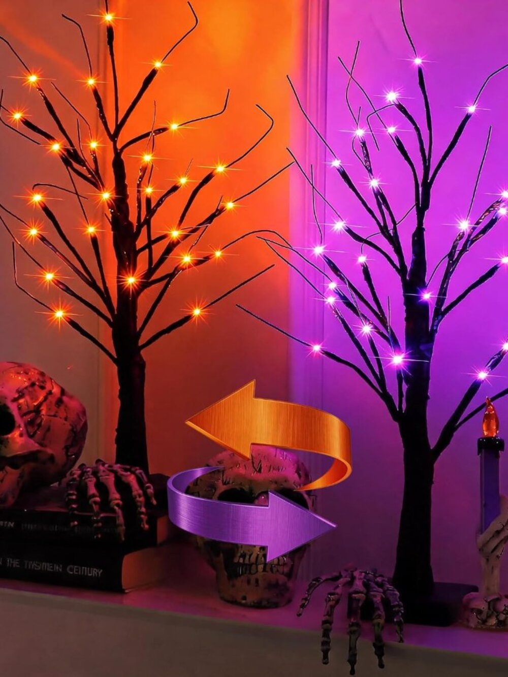 Halloween Decorations 2 Pack 24 Inch Color-Changing Halloween Tree Light,USB&Tim
